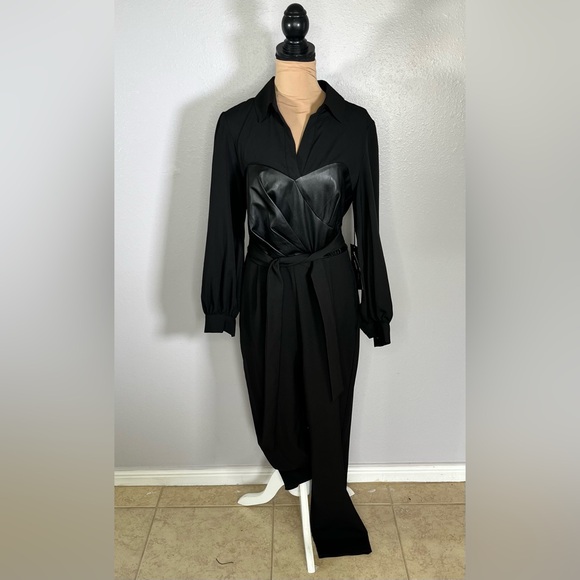 Gabrielle Union Black Faux Leather Corset Belted Jumpsuit M | boss babe cocktail - Picture 2 of 10